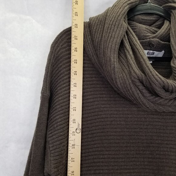 E3 Etcetera Sweater Womens L Brown Removable Cowl Neck Wool Blend Brown Rib Knit - Picture 13 of 15